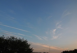 夕日に向かって飛行機が何筋も白線を引いていた.jpg